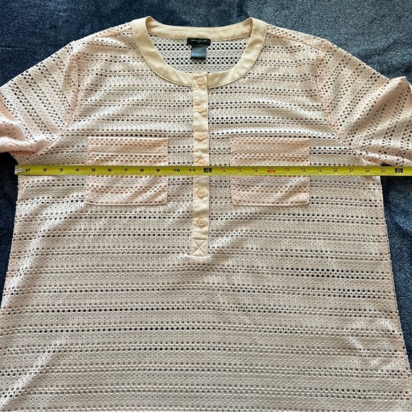 Ann Taylor Over Blouse Long Sleeve Sheer 3/4 Button Front with Pockets Peach - Picture 4 of 7